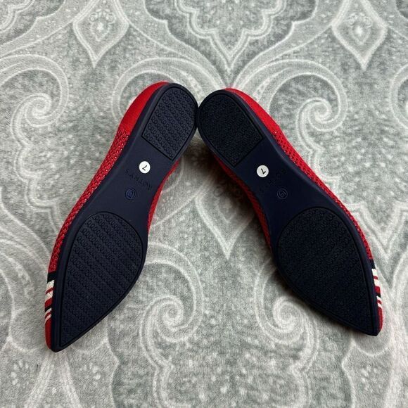 Womens Rothy's The Point Flat Cherry Red Stripe Captoe Retired - Picture 3 of 4